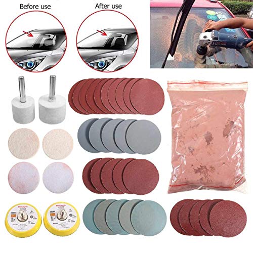 Kit Esponja Pulir para Coche 39pcs desmontarlo rasguño profundo Kit de pulido de fieltro, pulido rueda + 8OZ óxido de cerio + Papel de lija + lana tampones for pulir Piezas de Esponja para pulir autom