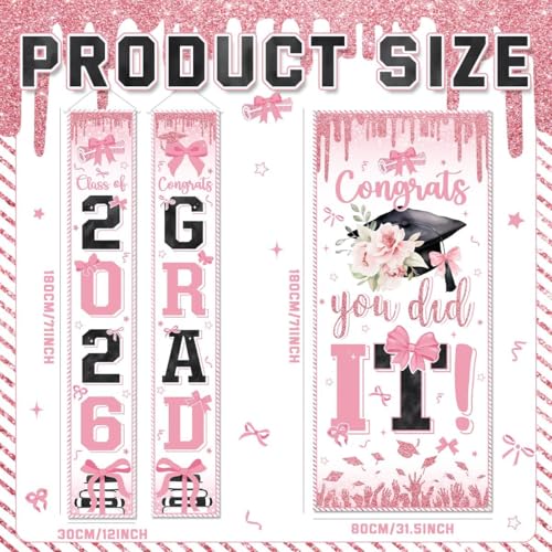 Image of Pink Graduation Decorations Class of 2026 Congrats Grad Banner and You Did It Door Cover for High School College Grad Party Supplies