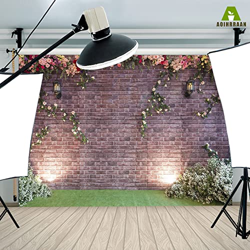 Aoihrraan 3x2m Wedding Ceremony Backdrop Spring Garden Rose Flowers Ivy Red Brick Wall Photography Background Bridal Shower Decor Valentine's Day Party Couple Lovers Portrait Photo Studio Props - Image 4