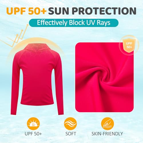 Image of Boys Rash Guard Toddler Swim Shirts Long Sleeve Kids Fishing Shirt UPF 50+ Sun Protection Swim Top with Thumb Hole