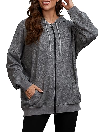 Womens oversized grey zip up hoodie Clearance