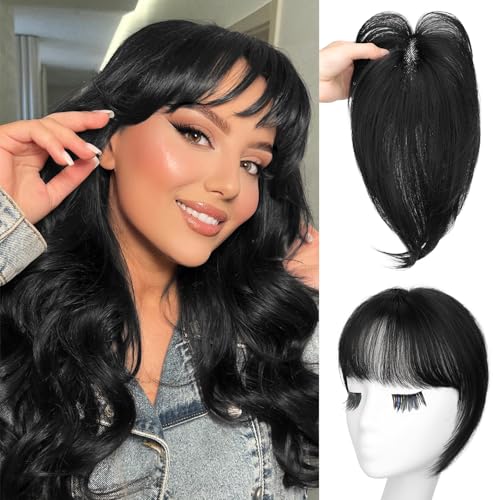 MONIXI Hair Toppers for Women with Thinning Hair 360° 3D Cover Fake Clip in Bangs with Toppers Synthetic Fluffy Daily Use (Black)