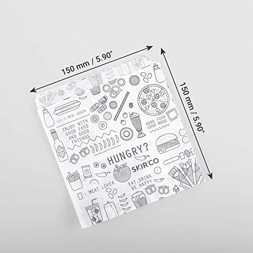 (150 Stück) SKIR'CO Fast Food Beutel 15 x 15 cm Sandwichsäcke, Lebensmittelverpackung, Snackaufbewahrung, fettbeständig (150)