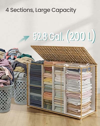 SONGMICS Wäschekorb mit Deckel, 200L Wäschekorb mit 2 herausnehmbaren Auskleidungstaschen, 6 Netztaschen, Weiden-Wäschekorb… – Ansicht 4