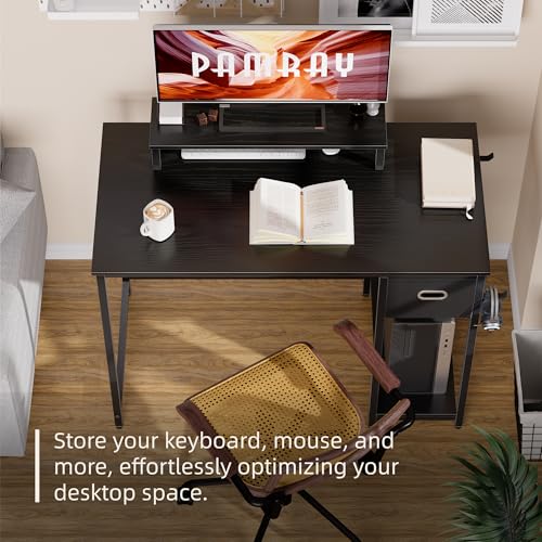 Pamray 39 Inch Computer Desk with Monitor Stand Small Home Office Desks with Non-Woven Storage Drawer for Bedroom Study Table Writing and Work Desk Black - Image 4
