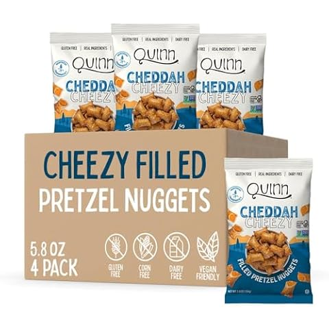 Quinn Cheddah Cheezy Filled Pretzel Nuggets - Made with Real Ingredients, Whole Grain Sorghum, Sea Salt, Vegan, Gluten Free, Dairy Free, Non-GMO - 5.8 Oz (Pack of 4) Cover