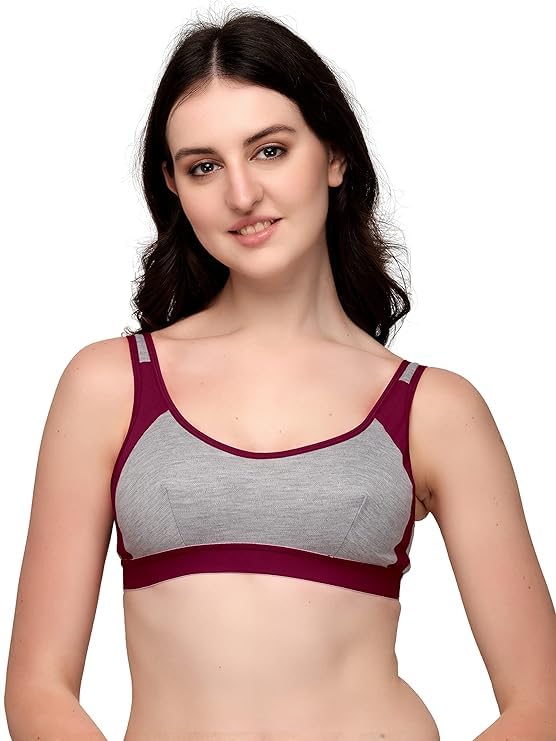 Women's and Girls Sports Bra Cotton Seamless Non-Padded Bra Daily Workout Gym Wear Sports (Pack of 1)-image-14