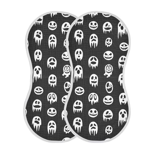 xigua Ghost Faces Muslin Baby Burp Cloths Set of 2, Super Soft & Absorbent Burping Rags, Cotton Burp Clothes Shower Gift for Newborn, Baby Girls and Boys2