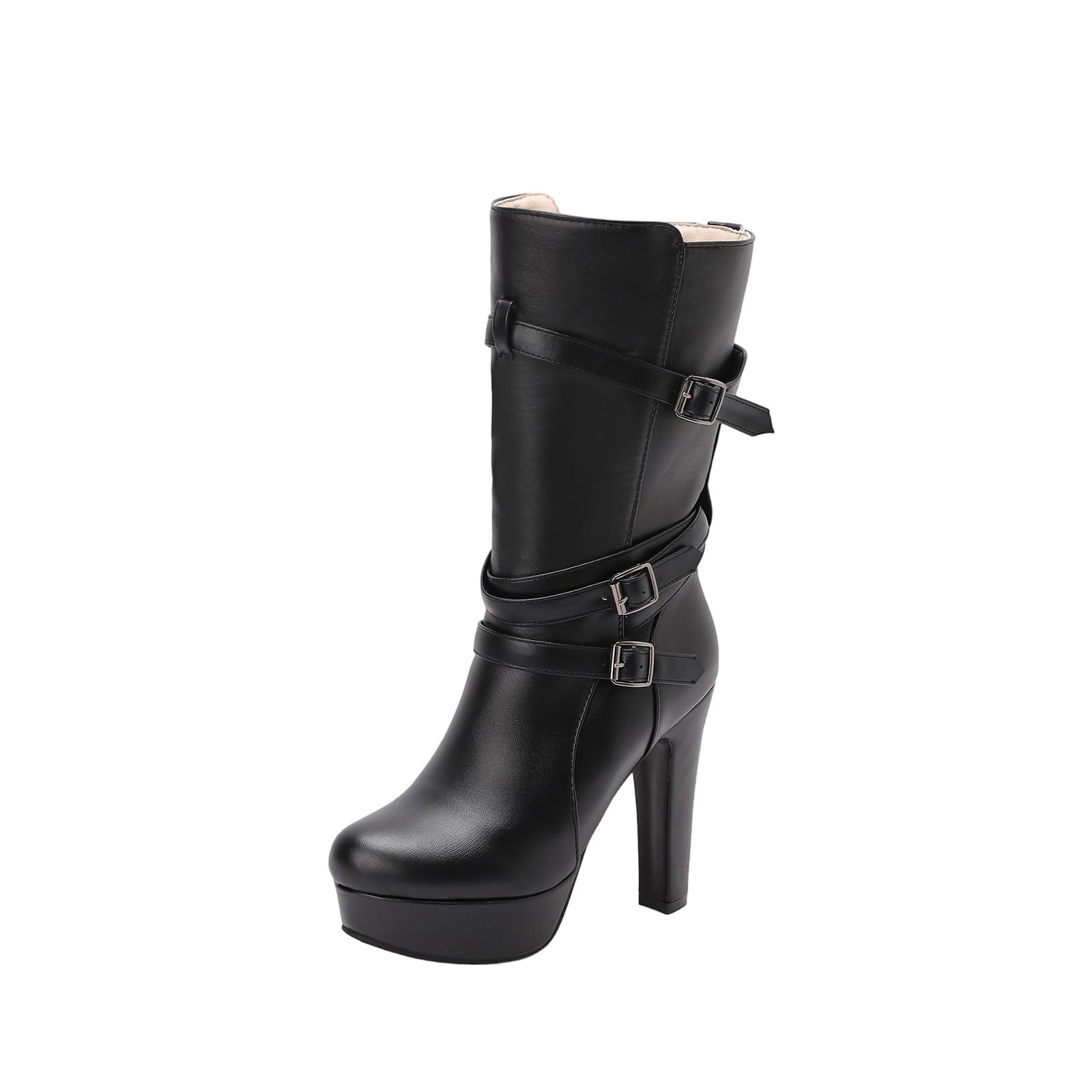 Belt Buckle Ankle Boots Thick High Heel Platform Women Casual Fall Winter Fashion Trendy Personality