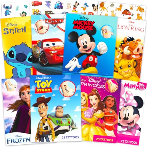 Disney Tattoos Party Favors Mega Assortment ~ Bundle Includes 8 Disney Favorites Temporary Tattoo Packs Featuring Princess Toy Story Mickey Cars Lion King Stitch More (200 Tattoos!)