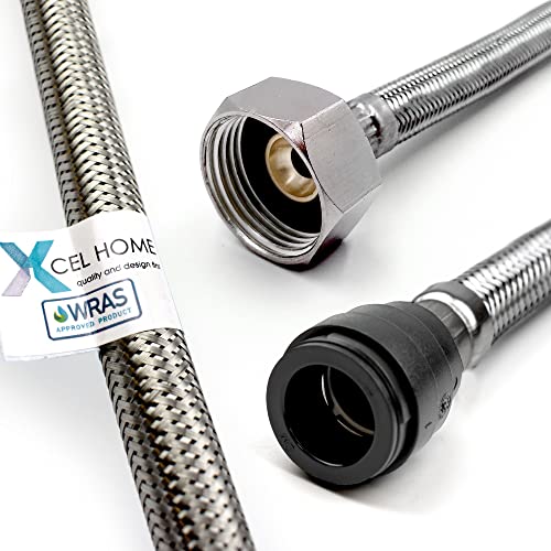 Xcel Home™ Zatwierdzone przez WRAS elastyczne złącze PushFit 15 mm x 3/4" BSP (300 mm długości), dostępne 3 długości, złącza kranu do zlewu kuchennego / łazienki z plecionym ogonem Flexi ze stali nierdzewnej, 1 rura