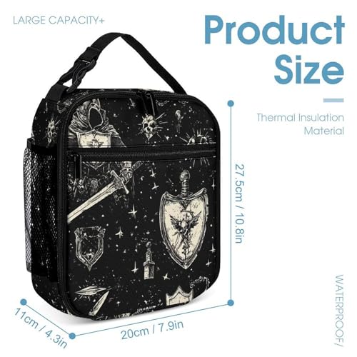 Dark Knights Swords Shields Travel Backpack Lunch Box Pencil Case 3Pcs Set for Men Women Office Outing University4