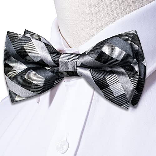 Image of Hi-Tie Bow Ties for Men Pre-Tied Pocket Square with Cufflinks Mens Bowtie Sets for Wedding Formal Party