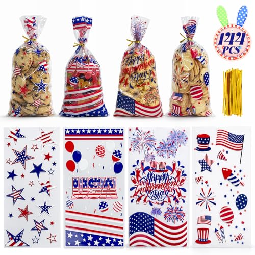 WIKDAY Clear Gift Bags 5 PCS 24x30 Inches Large Cellophane Wrap for Gift Baskets Wrapping Plastic with Ties for Gift Giving, Packaging Products