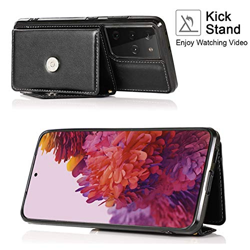 Wallet Case Compatible With Samsung Galaxy A21S Crossbody Leather Phone Case With Credit Card Holder And Strap Magnetic Flip Pu Kickstand Cases Shockproof Protective Shell Cover(Black) #TOP5