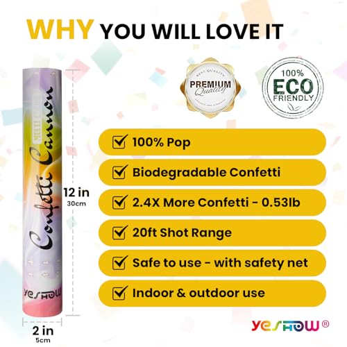 Confetti Cannon Party Poppers Biodegradable Shooters, (6 Pack) YESHOW Multicolor Confetti Blaster for Birthday Graduation Wedding Christmas New Year’s Eve3