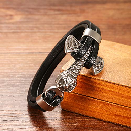 Cupimatch - Bracciale in pelle con testa di lupo e...