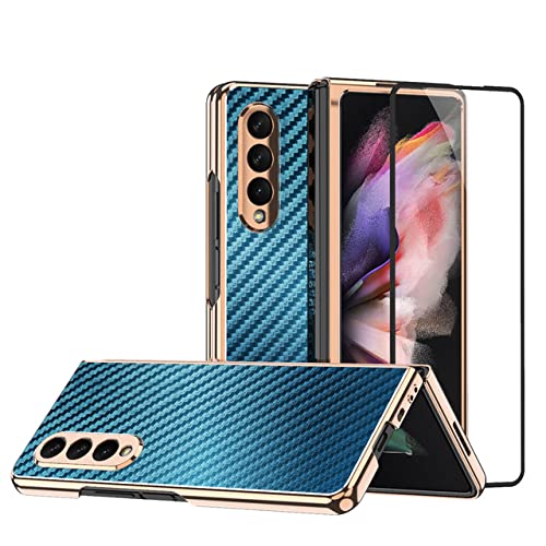 Coque antichoc Samsung Galaxy Z Fold 3 fibre de carbone anti-rayures bleue
