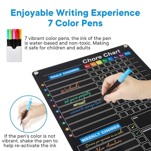 Image of Black Magnetic Acrylic Dry Erase Calendar for Fridge, Monthly & Weekly /Chore Chart Planning Board Set for Kids /Adults /Teens, Includes 7 Colorful Markers, 16 inchx12 inch