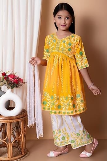 Cotton material baby girl and Girls dress sharara dress 5-6 Y Yellow|Queen-Dress Set|5-6Y|Yellow