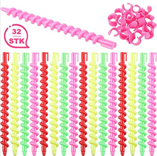 Lot de 32 bigoudis magiques en spirale - Sans chaleur - Pour dormir - Accessoire de coiffure Curly Rolls Heatless