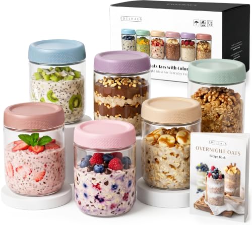 Image of EDELHAUS Overnight Oats Containers with Lids - Glass Mason Jars, Meal Prep