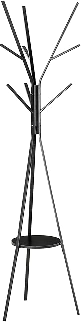 HOMCOM 180cm Free Standing Metal Coat Rack Stand 9 Hooks Clothes Tree with 1 Shelf Hat Display Hall Tree Hanger Bag Umbrella Hanging Organiser for Hallway Bedroom Waiting Room Living Room (Black)
