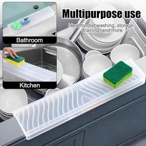 Image of Silicone Sink Splash Guard for Kitchen Basin (20in X 7.4in), Cuttable Silicone Sink Edge Protector & Countertop Cover, Prevents Splashes, for Kitchen Counter (White)