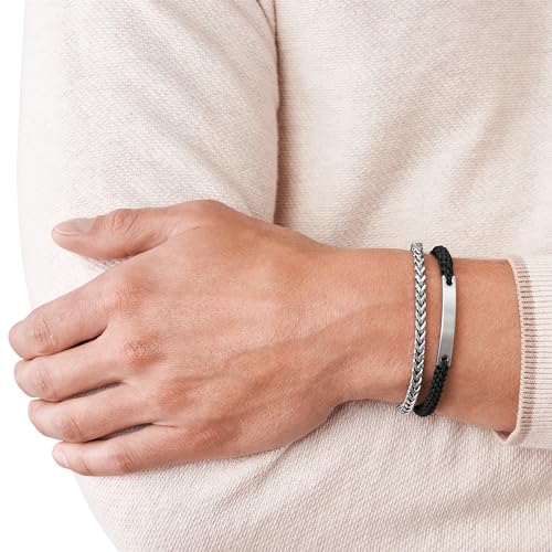Image of Fossil Men's Plated Stainless Steel Engravable Personalized Gift ID, Chain or Cuff Bracelet for Men