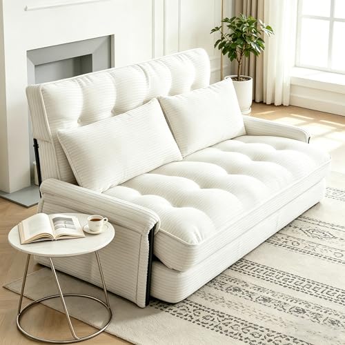 Image of 5-Position Adjustable Floor Sofa Couch,Multi-Functional Bean Bag Bed,Foldable Lazy Sofa Sleeper Bed with Armrest,Ideal for Reading and Playing (Beige)