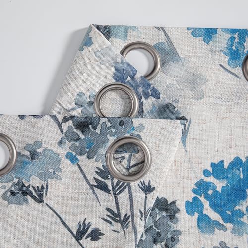 Image of MYSKY HOME Linen Curtains for Living Room 84 inch Length 2 Panels with Floral Pattern Semi Sheer Light Filtering Privacy Window Drapes for Bedroom Dining Room Patio, Navy Blue, 2 Pcs