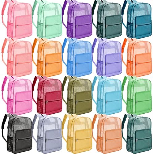 Amylove 60 Pcs Mesh Backpack Bulk 17 Inch See Through Heavy Duty Mesh Bookbags for Sports Travel Donation Charities (Multicolor)