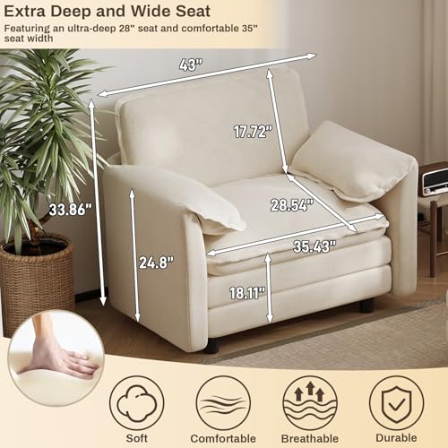 Sillón chenille beige profundo 1 puesto miniatura 4