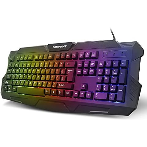 Dynamode USB Chroma Gaming Keyboard - Silent Mechanical UK Layout Lighting Keyboard for PC, Laptop, Smart TV, Gaming - Black Wired Membrane Professional Gaming Keyboard with 104 RGB Backlit Key Cover