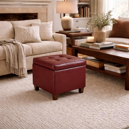 Image of HomePop Ottoman Storage Bench, Red, Faux Leather
