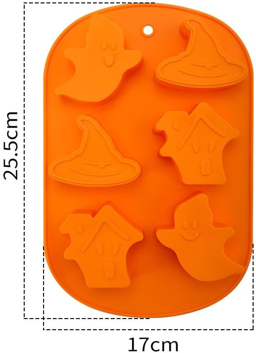 Miniatura 8 de Wetco - Juego de 3 moldes de silicona para hornear, murciélago, fantasma, calabaza, calavera, casa encantada, sombrero de mago, adecuado para hacer