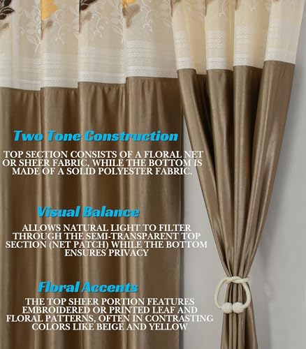 Image of LaVichitra 1 Piece Semi Sheer Floral Net Curtain - 5 X 4 Feet, Window Curtains, Hazelwood
