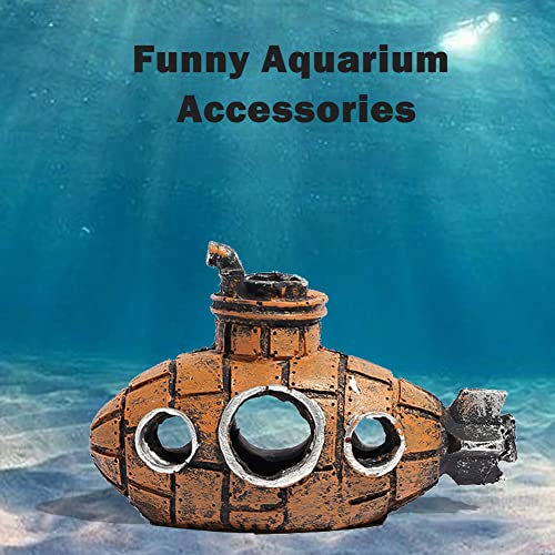 Image of Resin Submarine Aquarium Ornament, Fish Shrimp Hideout Cave Decor | 5.12 x 2.36 x 3.54 in for small tanks; freshwater or saltwater use; compact shelter for small fish and shrimp