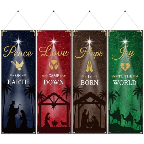 Lovarywow Church Banners for Sanctuary Wall Christian Inspirational Nativity Banners Decoration for Church Sunday School 4PCS Religious Scripture Hanging Signs Holiday Decor(72 X 24 Inches)