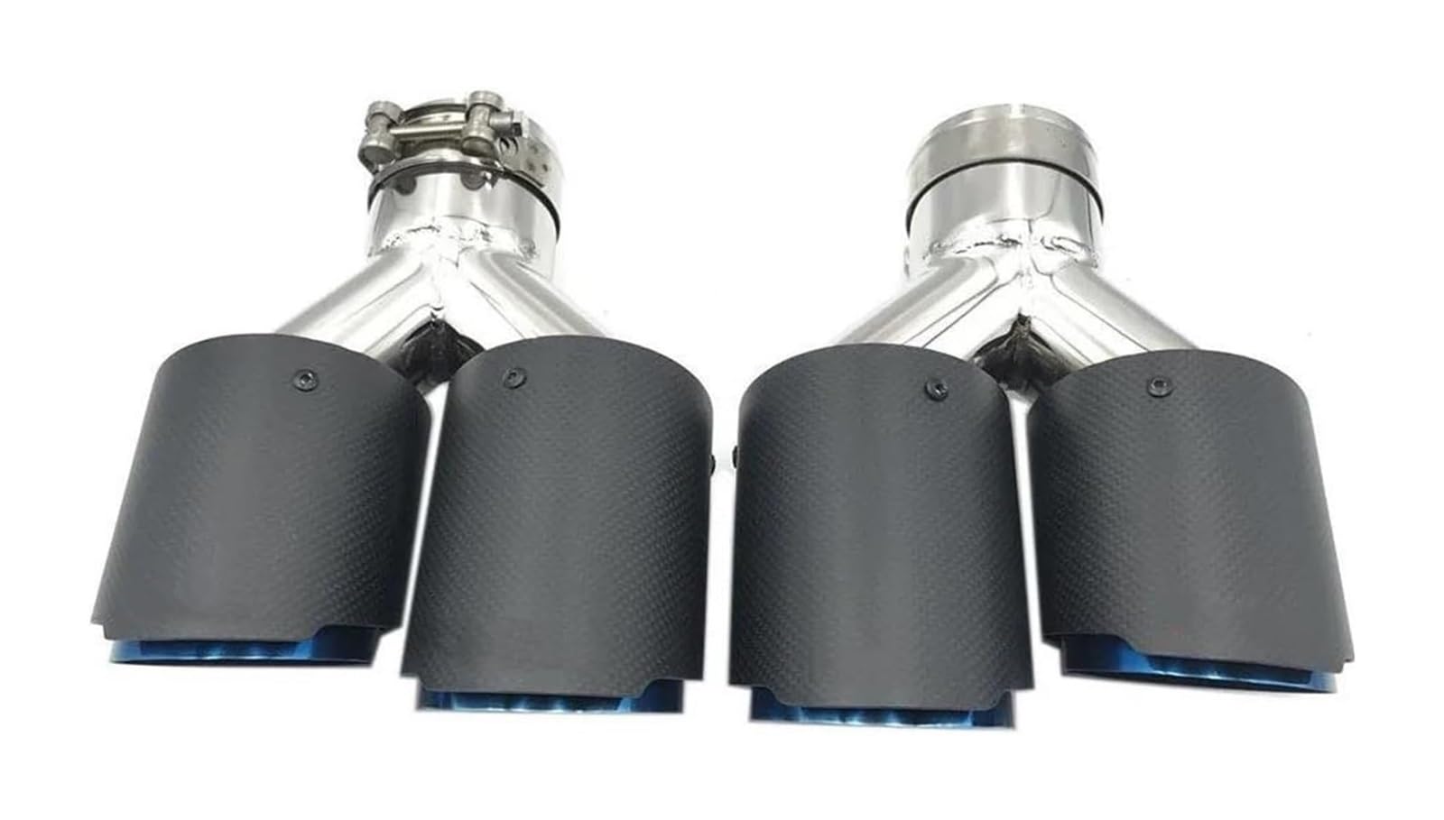 Tubo Di Scarico Auto Terminale Scarico Universale Acciaio Inox Blu Doppia Uscita Forma Y Per Auto Carbonio Opaco Multi-misura 1 Paio