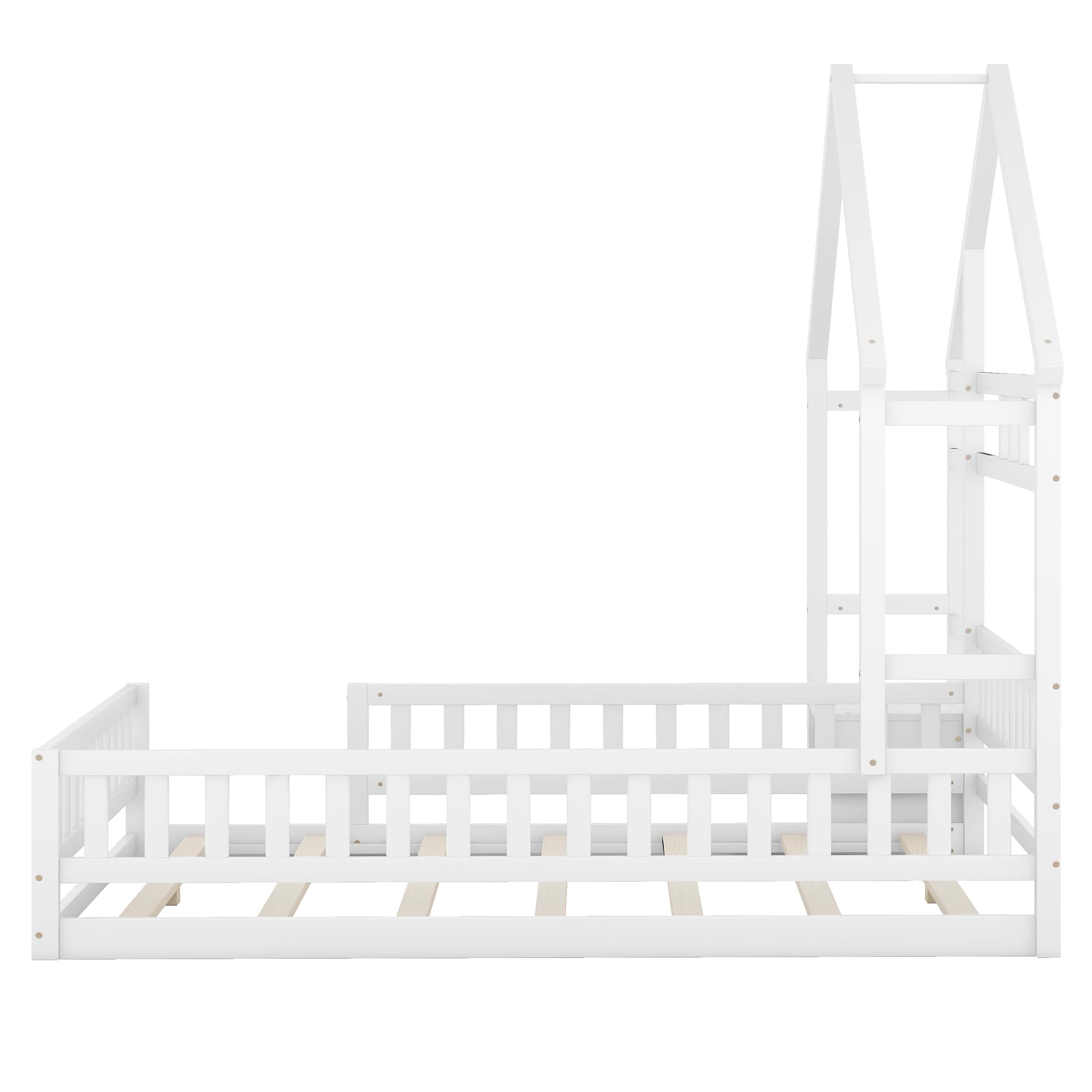 Dolamaní Letto da pavimento 140 x 200 cm per bambini con protezione anti-caduta -Montessori Lettino per ragazzi e ragazze, con comodino e supporto decorativo per la casa (bianco)