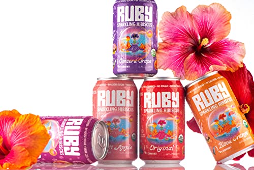 Ruby Hibiscus Organic Unsweetened Sparkling Water - 12Pk X 12Oz Cans - Only 2 Ingredients, 0 Calories Or Sugars, No Additives - 1000+ Antioxidants, Non-Gmo, Vegan, Gluten-Free, Kosher - Refreshingly Juicy & Hydrating! #TOP5