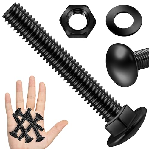 Image of (6 Sets) 3 /8-16 x 2-1 /2 Carriage Bolts with Nuts and Washers, 304 Stainless Steel Round Head Square Neck 3 /8 Carriage Bolts Screws, Full Thread Black Oxided for Outdoor