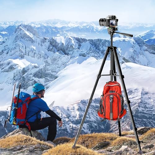 Image of 55-Inch Aluminum Tripod with Mobile Holder, Lightweight & Portable Tripod Kit, 360 Head, Stable Design, Supports Up to 5 kg (Black)