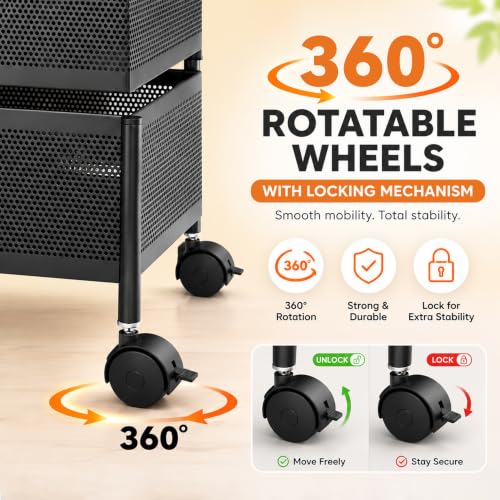 Image of JD FRESH 4-Tier Metal Rotating Kitchen Trolley with 360-Degree Rotating Wheels /Spice Rack /Vegetable & Fruit Storage /Organizer Holder /Onion-Potato Storage Basket for Kitchen /Vegetable Storage Stand