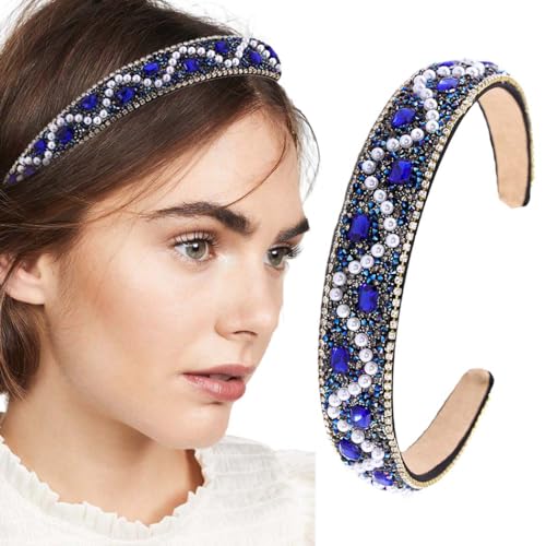 Serre-tête baroque strass et perles bleu pour coiffure chic
