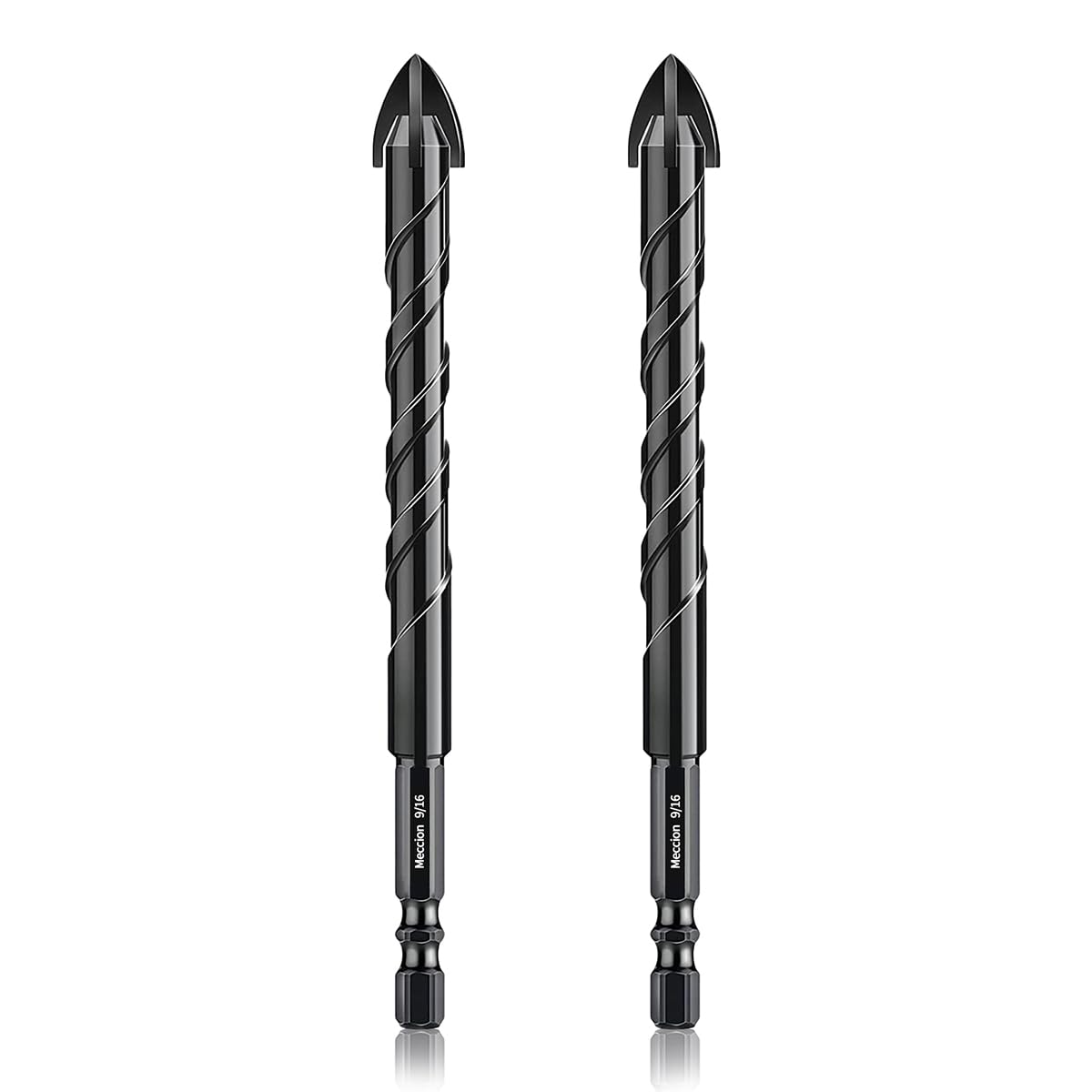 Meccion Masonry Drill Bits 9/16" x 6.1" x 2Pcs Professional Tungsten Cross Tip Multi-Material Drill Bits for Tile/Ceramic/Glass/Porcelain/Concrete/