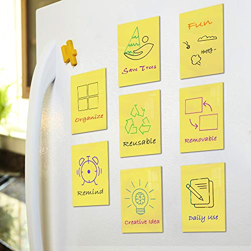 Dry Erase Sticky Notes 8Pack- 4x2.5in, Colored Reusable Whiteboard Stickers - Post Reminders, Labels, Lists, Decals, Paper Saving, Yellow