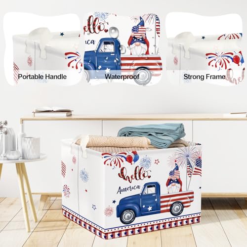 Image of Clastyle Independence Day Patriotic Baby Gift Basket American Flag Firework Kid Book Toy Nursery Bin Collapsible Beach Towel Basket Clothes Organizer, Gnome, 40*30*30 cm