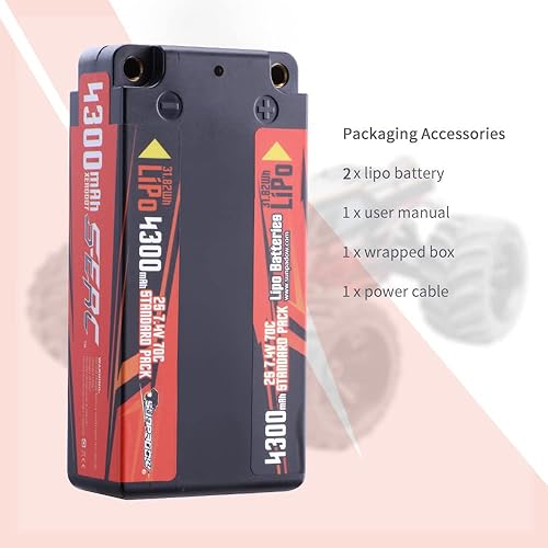 Miniatura 6 de SUNPADOW 7.4V 2S Shorty Lipo Battery 4300mAh 70C Hard Case with 4mm Bullet for RC Vehicles Car Truck Truggy Tank Buggy Racing Hobby (2 Count)